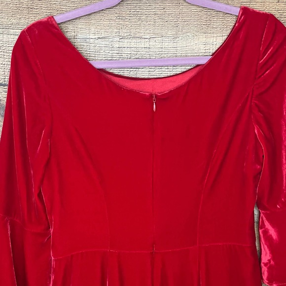 Boden Aubrey Red Silk Blend 3/4 Fluted Sleeve Velvet Sheath Dress Size 4 - Picture 7 of 10